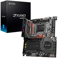 EVGA Z590 DARK, E-ATX, Socket 1200, Dual Channel DDR4 5333MHz+, 2x16 PCI-E 4.0 Slots, 3x M.2 Slots, 1x USB 3.2 Gen 2x2, 4x USB 3.2 Gen 2, 2x USB 3.2 Gen 1, 1x USB 2.0, Type-C, 7.1 HD Audio,