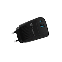 Адаптер, Natec USB Charger Ribera Gan 1X USB-A + 1X USB-C 30W, Black