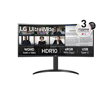 LG 34WR55QK-B 34&quot; UltraWide AG , Curved 21:9 VA Panel, 5ms, 3000:1, 300 cd/m2, WQHD 3440x1440, HDR10, sRGB 99% , USB type-C 65W , 100Hz, HDMI, DisplayPort, PBP, Height Adjustable, Tilt, Reader Mo