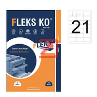 Етикети Fleks Ko Бели, обли ъгли, 63.5x38.1 mm A4, 100 л. 21 етик./лист 
