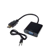 Преходник DeTech HDMI към VGA + AUDIO кабел, Черен 