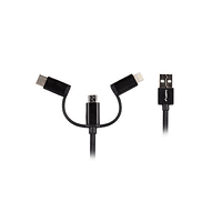 Кабел, Lanberg 3in1 USB-A(M)->USB MICRO(M)+LIGHTNING(M)+USB-C(M) 2.0 1m, black