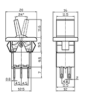 Превключвател с PVC лост, 12х16 мм, 6P 2хON-ON, 3A/250VAC