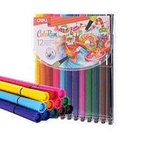 Флумастери Deli Colorun EC157-12,12 цвята, измиващи се, PVC опаковка