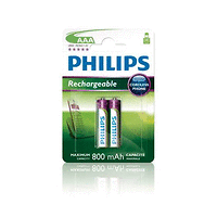 Philips презареждаща батерия LR03 AAA, 800 mAh, 2-blister (HR03) цена за 1 брой