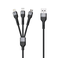 Кабел за зареждане DeTech DE-C41, 3 в 1, Micro USB, Lightning, Type-C, 1.0m, Черен