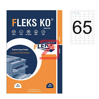 Етикети Fleks Ko Бели, прави ъгли, 38x21.2 mm A4, 100 л. 65 етик./лист 