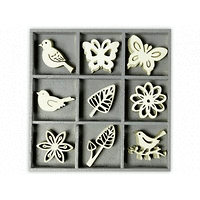 ORNAMENTS WOOD floral filig.45pcs - Дървени елементи 45бр