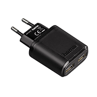 Зарядно 220V HAMA Auto-Detect 119417, 5 V/2.4 A, 2 x USB, Black
